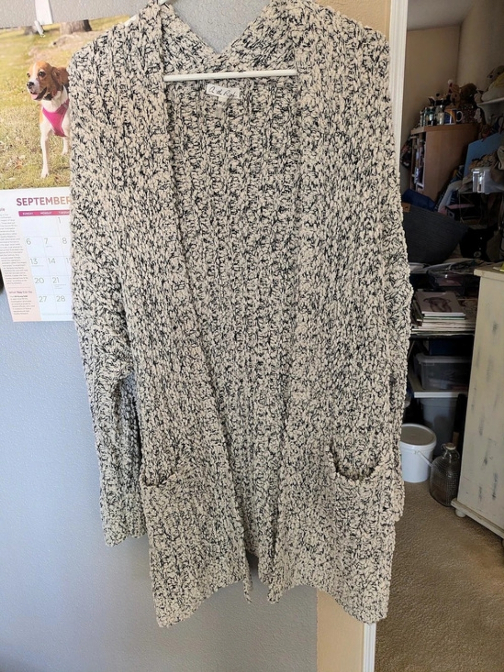 On the Road Abstract Knit Cardigan Cream Black M/L